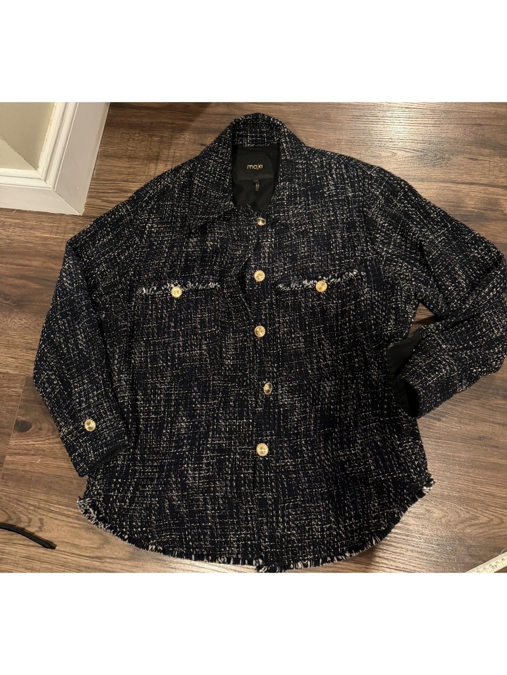 NWOT Maje Cotton Tweed Shirt Jacket shacket gold buttons 40 US 8